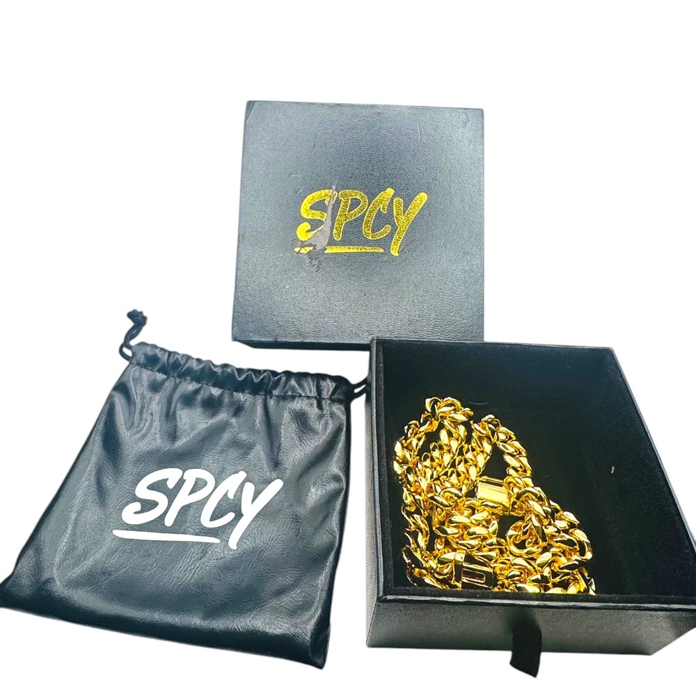 SPCY Gold Cuban Link Chain Necklace 20 Inches With Durable Clasp Bag & Gift Box - Picture 9 of 10